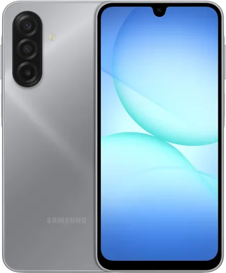 Silver Samsung Galaxy A16 5G, front and back view