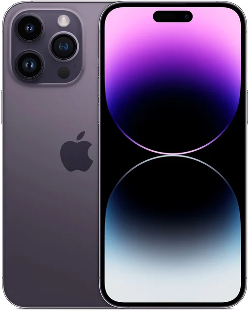 Deep purple iPhone 14 Pro with Dynamic Island and triple camera