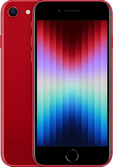 Red iPhone SE (2022) with Touch ID home button