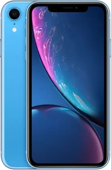 Blue iPhone XR, front and back view with single camera