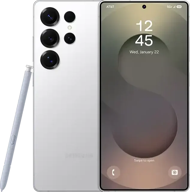 Samsung Galaxy S25 Ultra with S Pen, front and back view